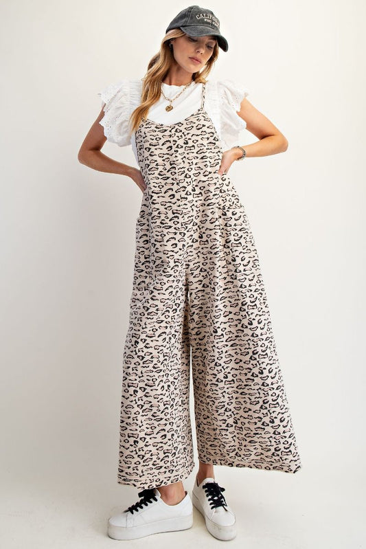 ANIMAL PRINTED WASHED TERRY JUMPSUIT