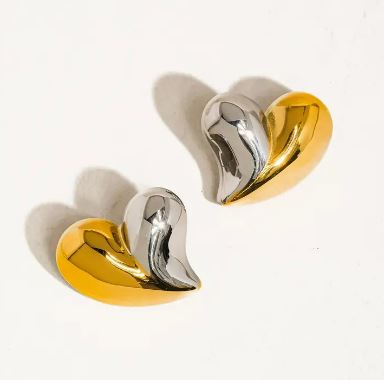 Atrial 18K Gold Silver Non-Tarnish Heart Studs