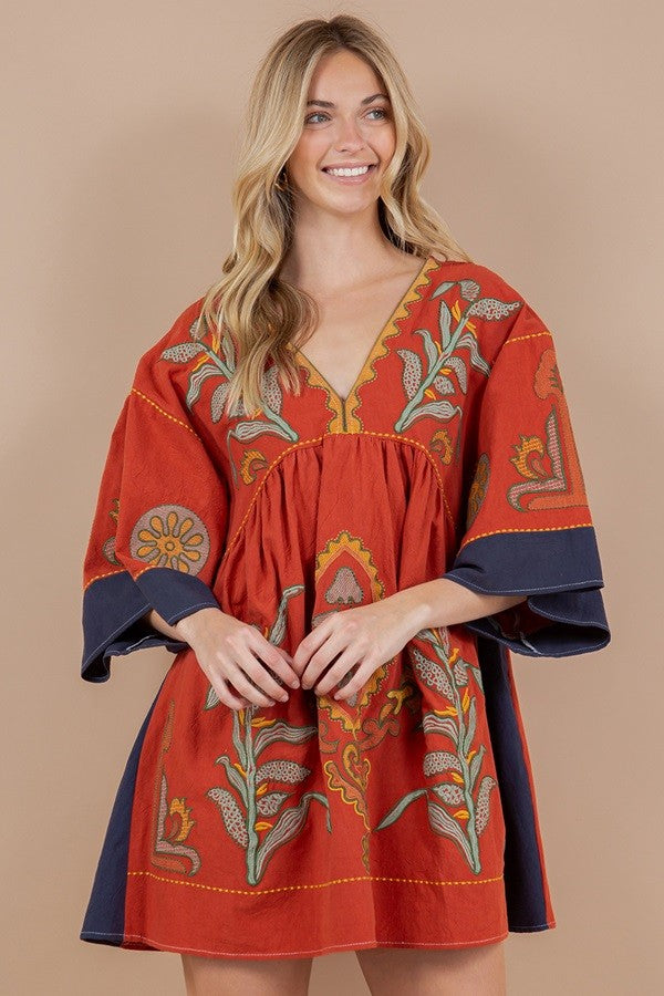 BOHO BROWN EMBROIDERY DRESS