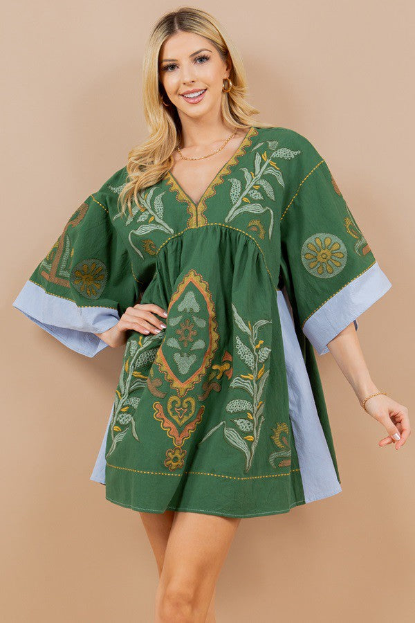 BOHO GREEN EMBROIDERY DRESS