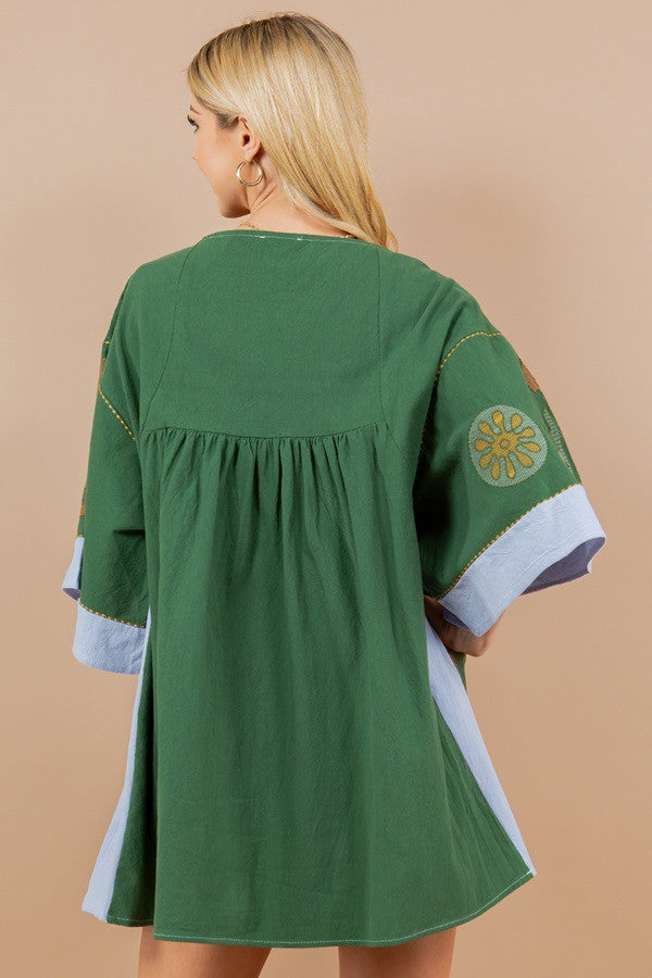 BOHO GREEN EMBROIDERY DRESS