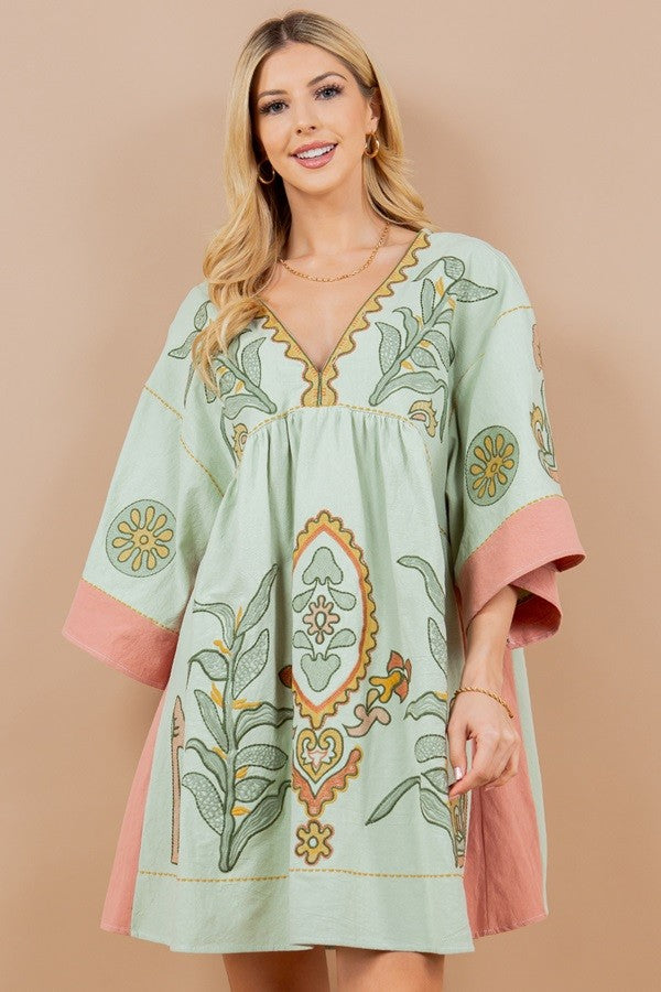 BOHO MINT EMBROIDERY DRESS