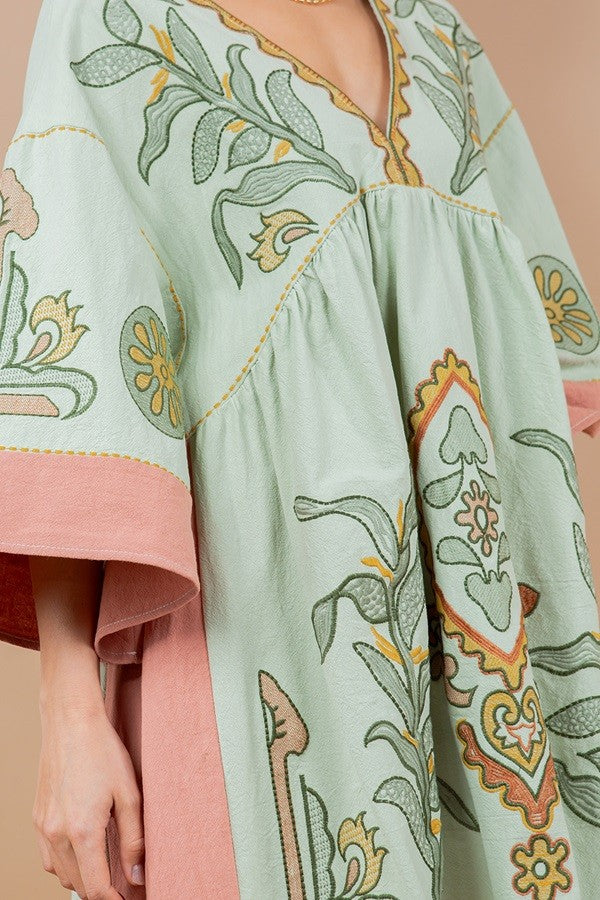 BOHO MINT EMBROIDERY DRESS