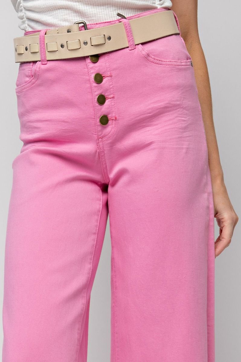BUBBLE GUM BUTTON FRONT STRETCH BELL BOTTOM PANTS