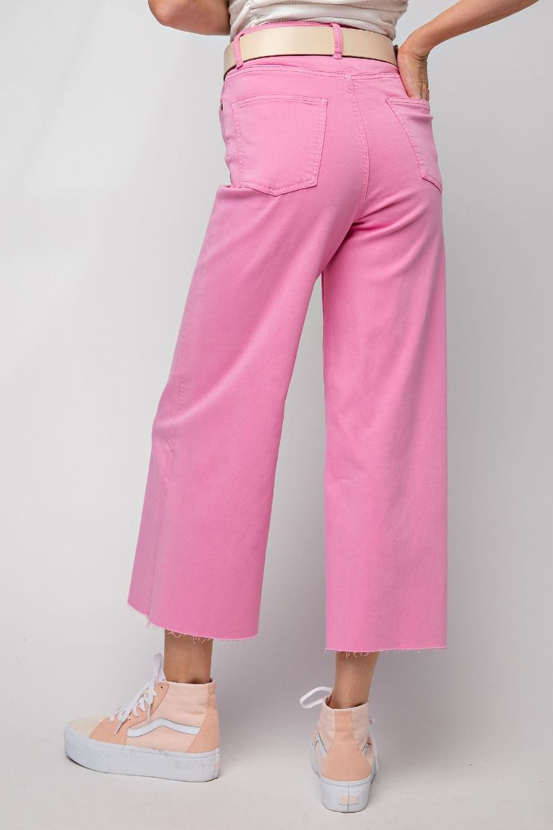 BUBBLE GUM BUTTON FRONT STRETCH BELL BOTTOM PANTS