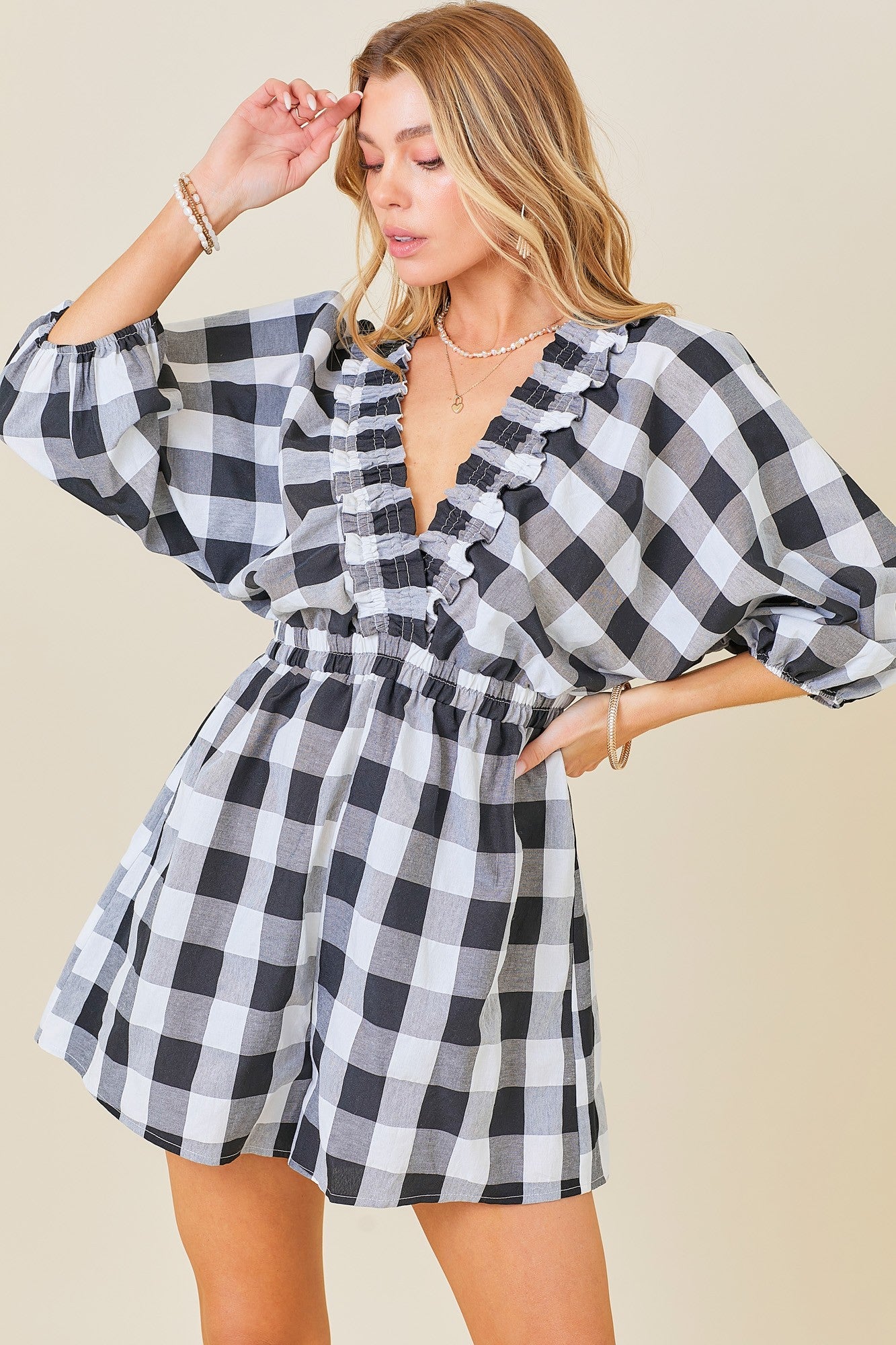 The Black Gingham Romper