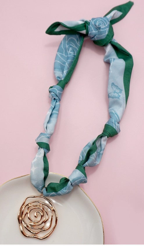 Blue Rose Handmade Scarf Charm Necklace N