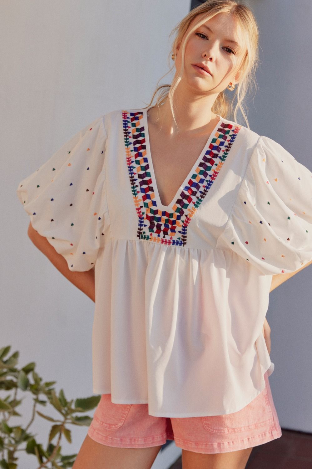 Boho Vibes V-Neck Bubble Sleeve Top