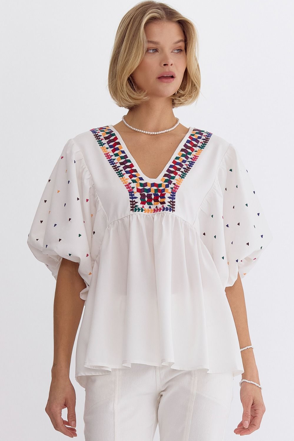 Boho Vibes V-Neck Bubble Sleeve Top