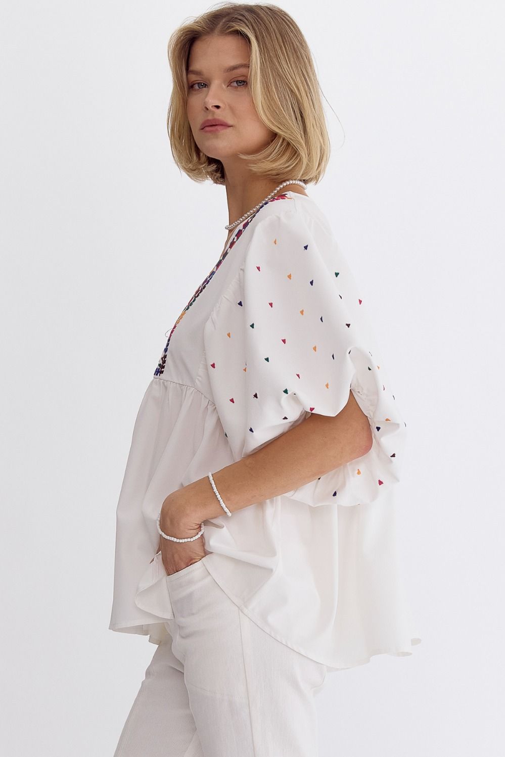 Boho Vibes V-Neck Bubble Sleeve Top