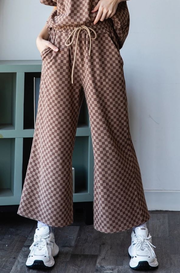 Checker Jersey Short Sleeve Set Brown