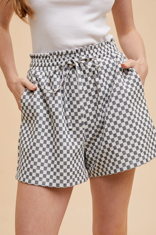 CHECKERBOARD KNIT SHORTS