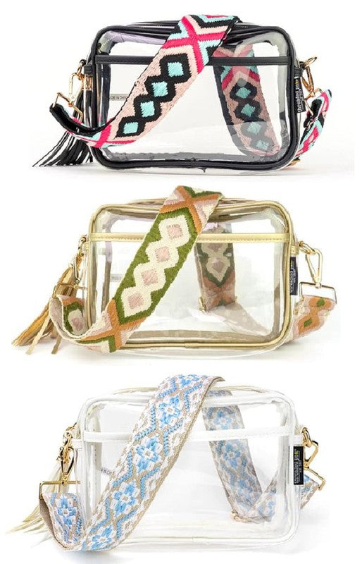 CLEAR COURTNEY STADIUM APPROVED CROSSBODY BAG - WHITE