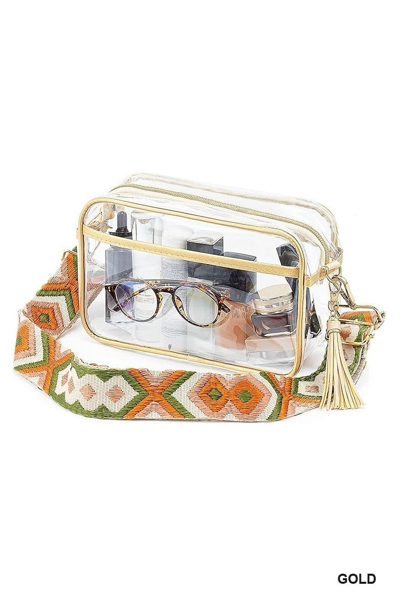 CLEAR COURTNEY STADIUM APPROVED CROSSBODY BAG - GOLD