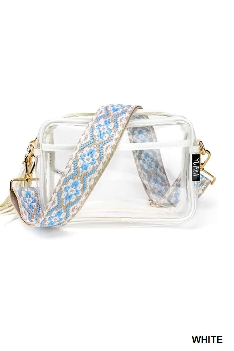 CLEAR COURTNEY STADIUM APPROVED CROSSBODY BAG - WHITE