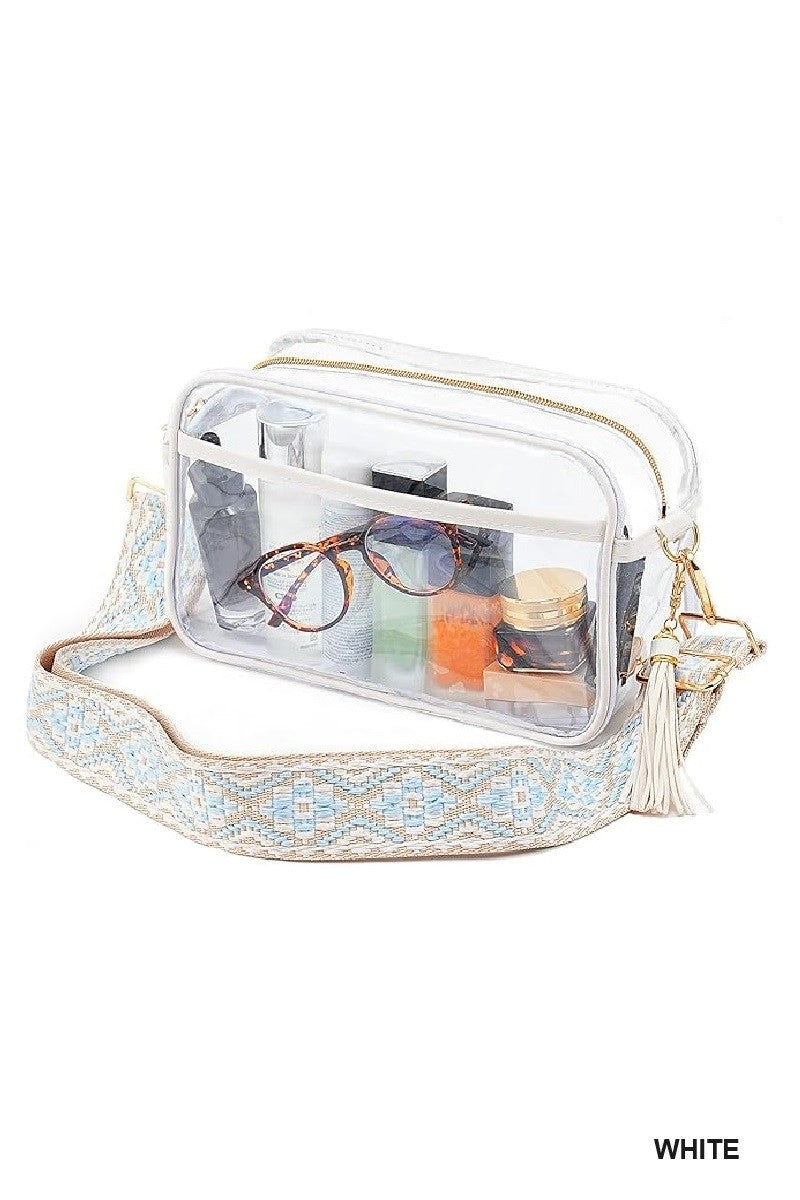 CLEAR COURTNEY STADIUM APPROVED CROSSBODY BAG - WHITE