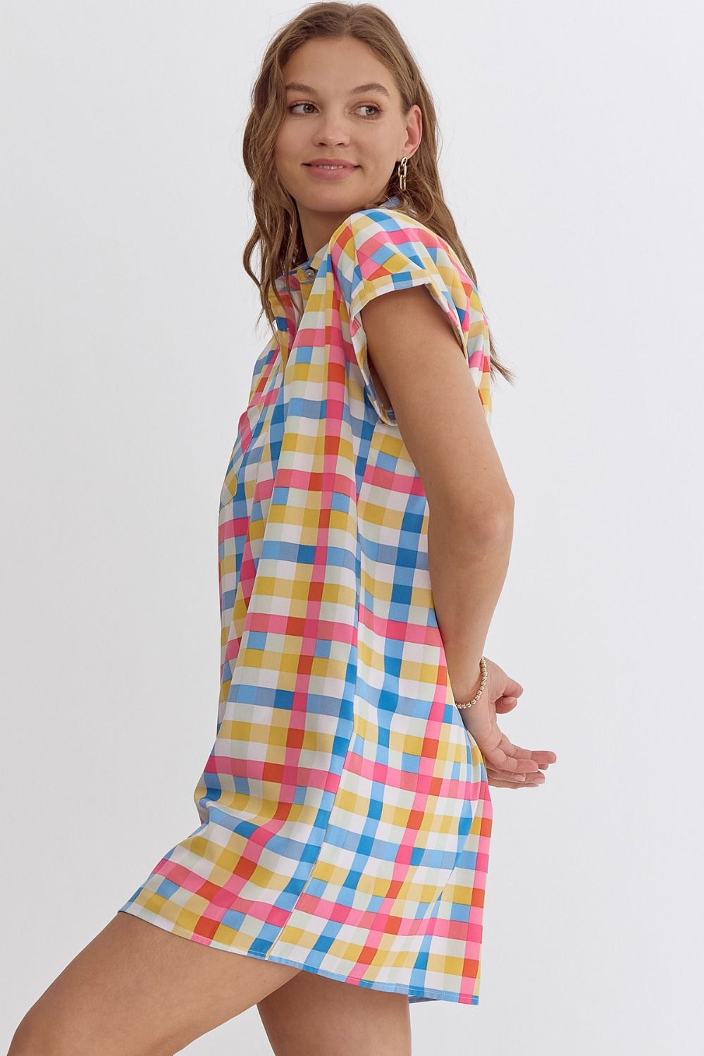 The Charlotte Pink and Blue Gingham Mini Dress