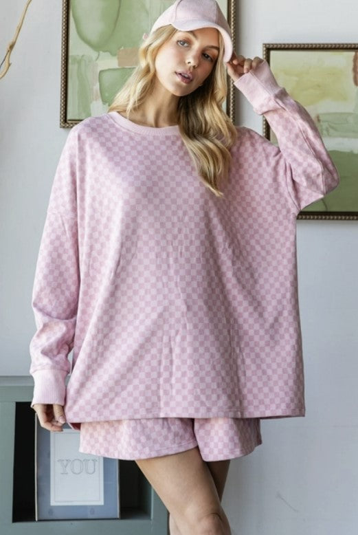 Checker Jersey Top and Short Set Pink