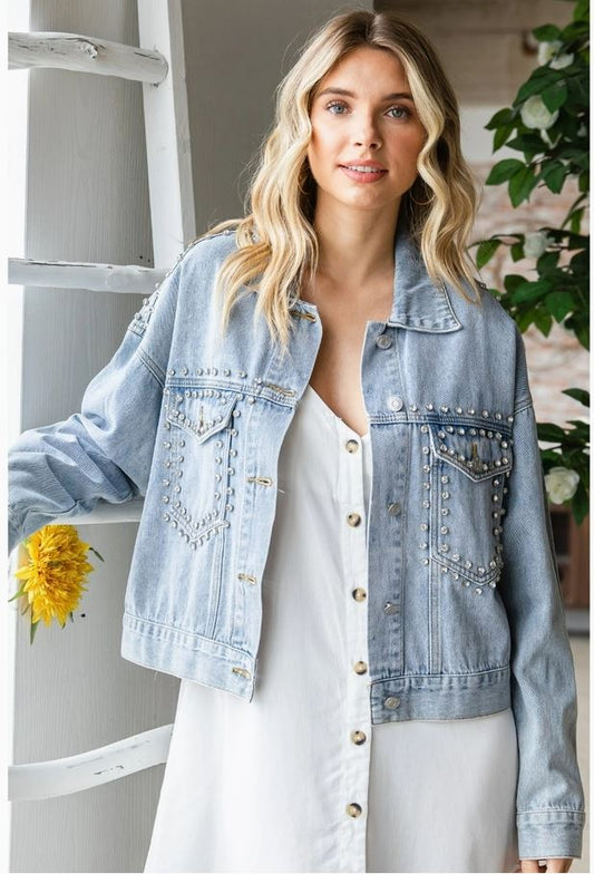 Chunky Rhinestone Denim Jacket