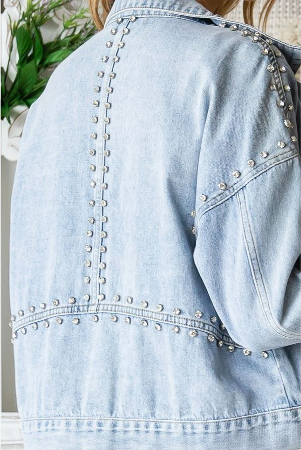 Chunky Rhinestone Denim Jacket