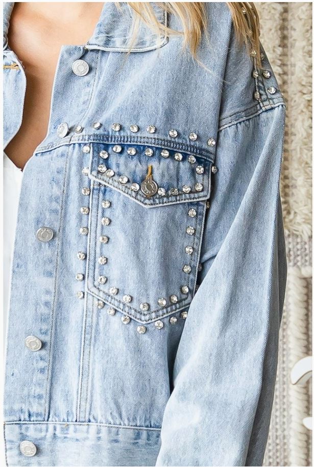 Chunky Rhinestone Denim Jacket