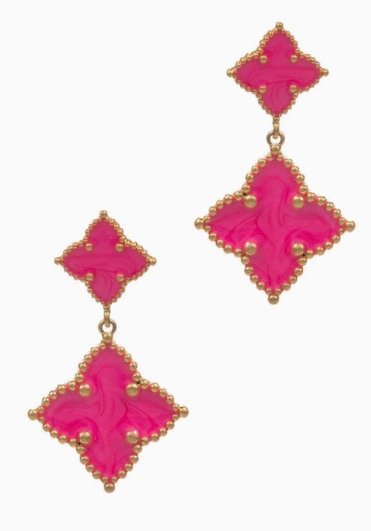 Clover Shaped Color Enamel Post Earrings