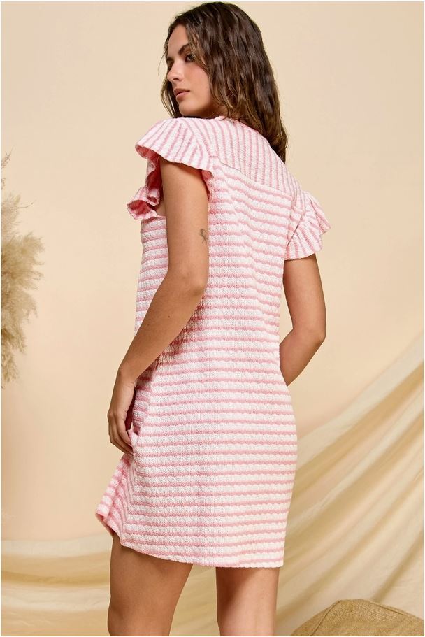 Coastal Charm Stripe Ruffle Sleeve Mini Dress