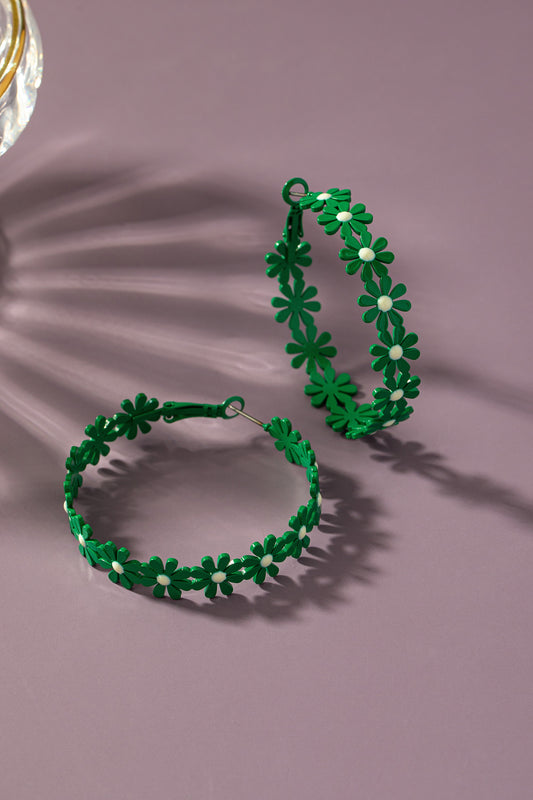 Green Daisy Hoops