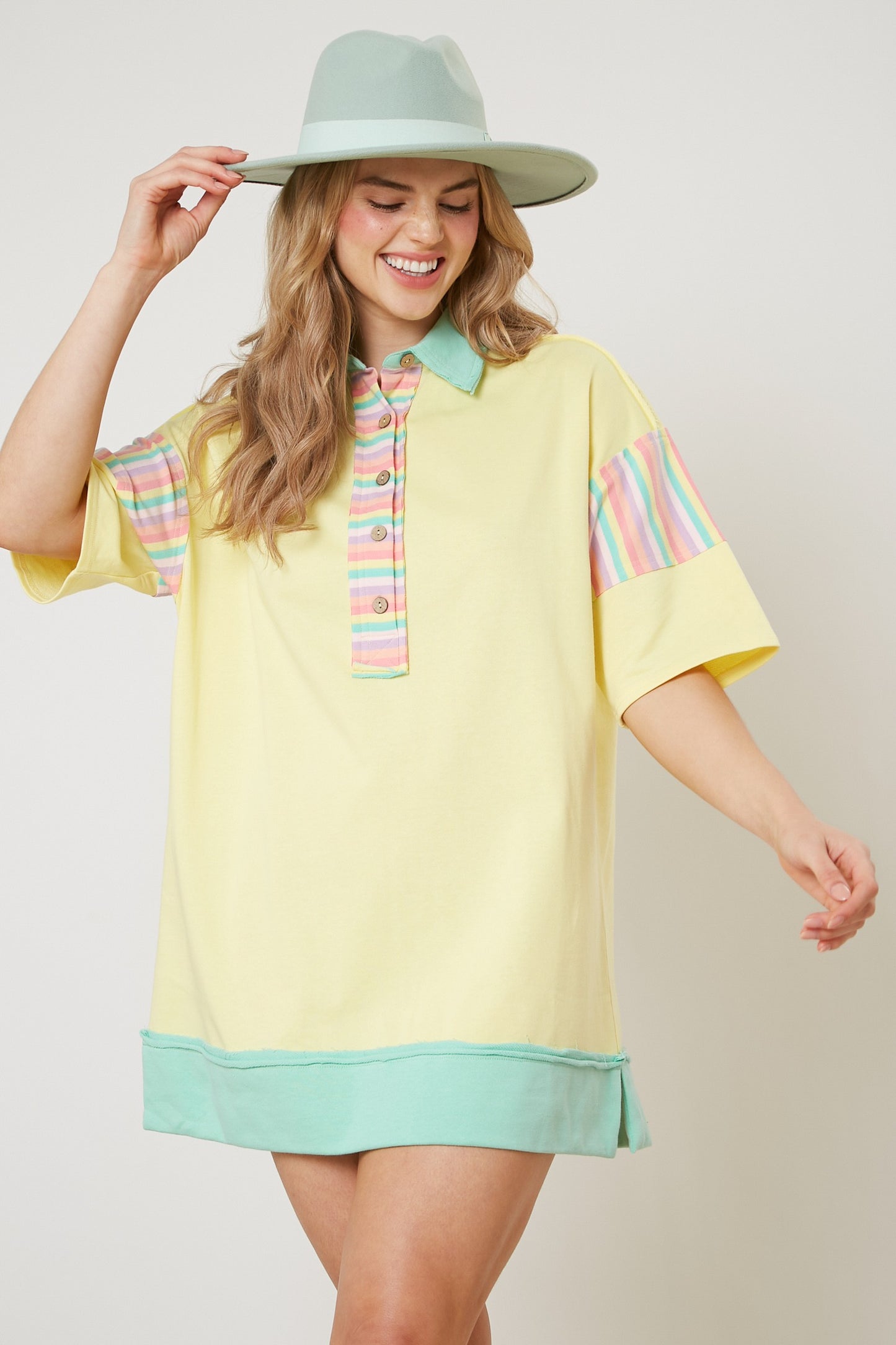 Lemon-E Contrast Stripes Mini Dress