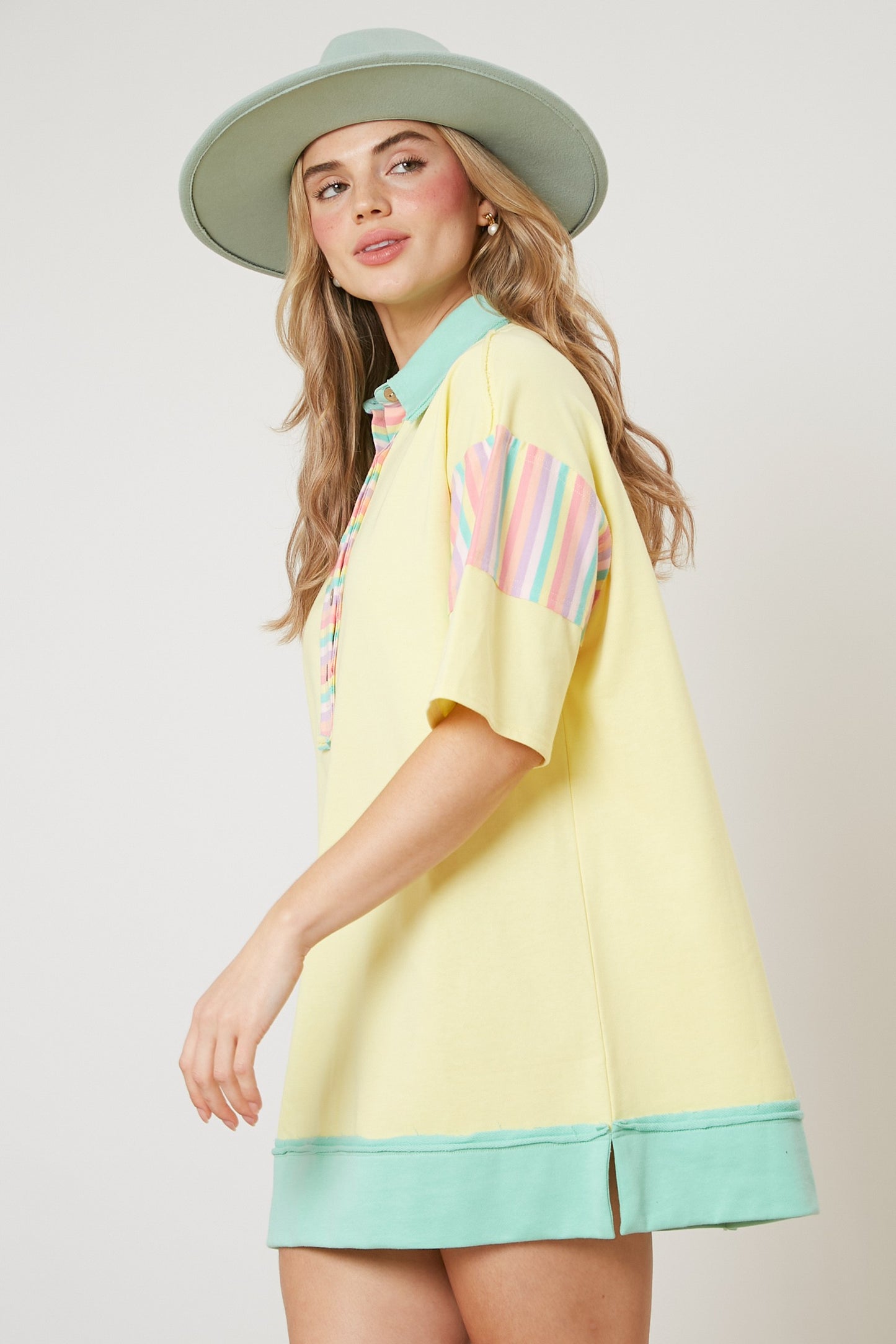 Lemon-E Contrast Stripes Mini Dress