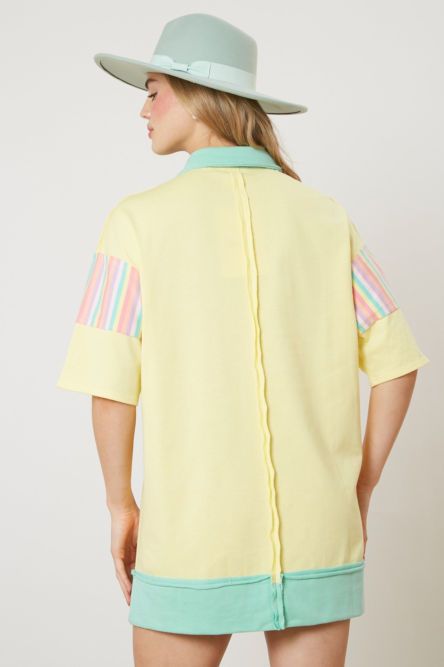 Lemon-E Contrast Stripes Mini Dress