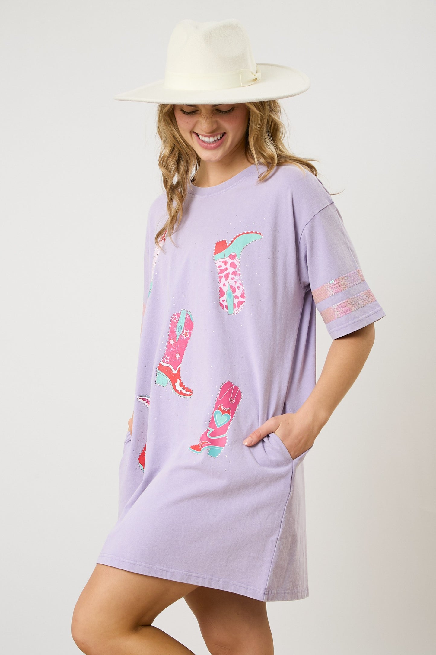 Cowboy Boots Print T-Shirt Dress