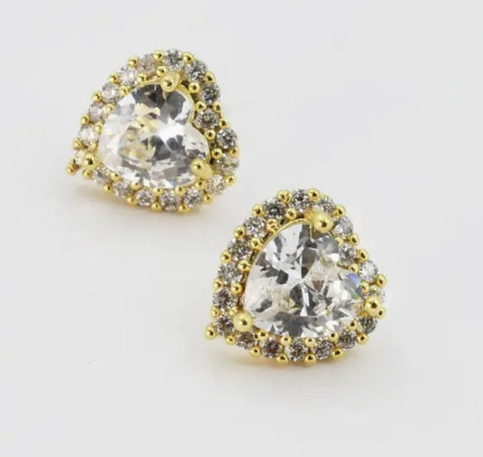 Crystal Heart Stud Gold by Treasure Jewels