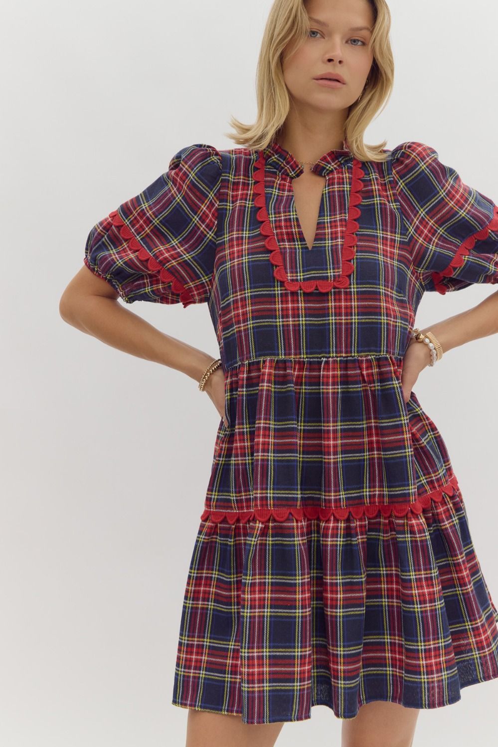 Mad About Plaid Navy Tiered Dress