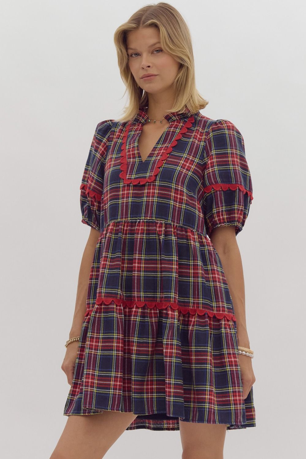 Mad About Plaid Navy Tiered Dress