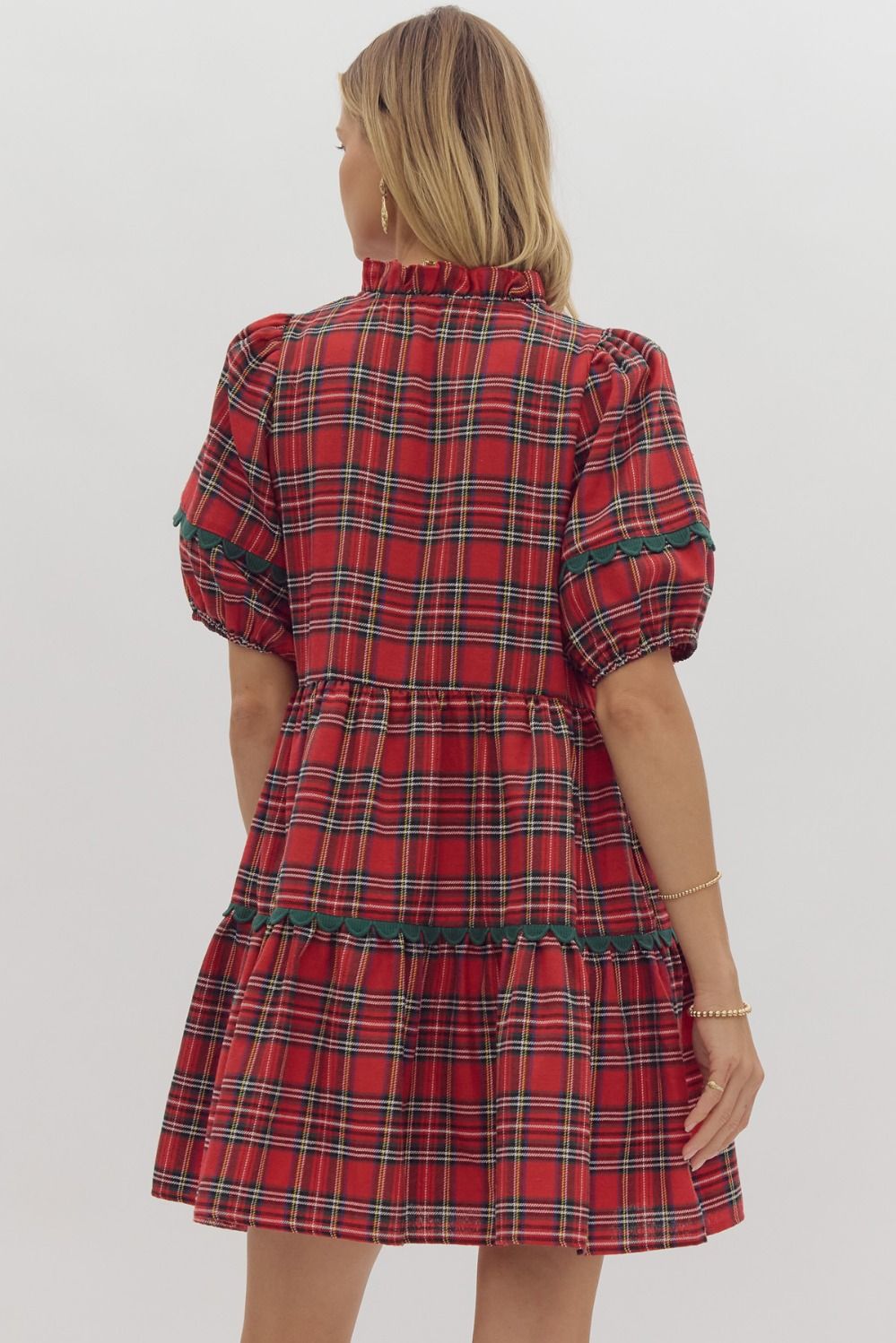 Mary Red Plaid Tiered Dress