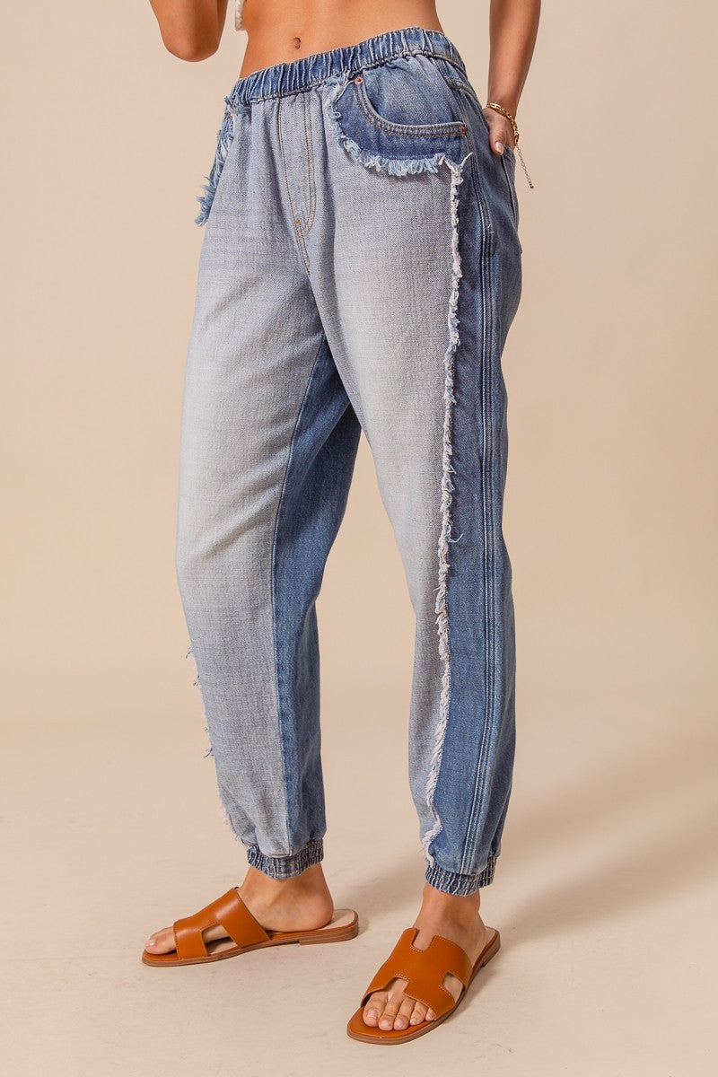 DISTRESSED DENIM JOGGER WITH ELASTICIZED WAIST