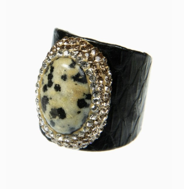 Dalmentioner Rhinestone Leather Rings #1