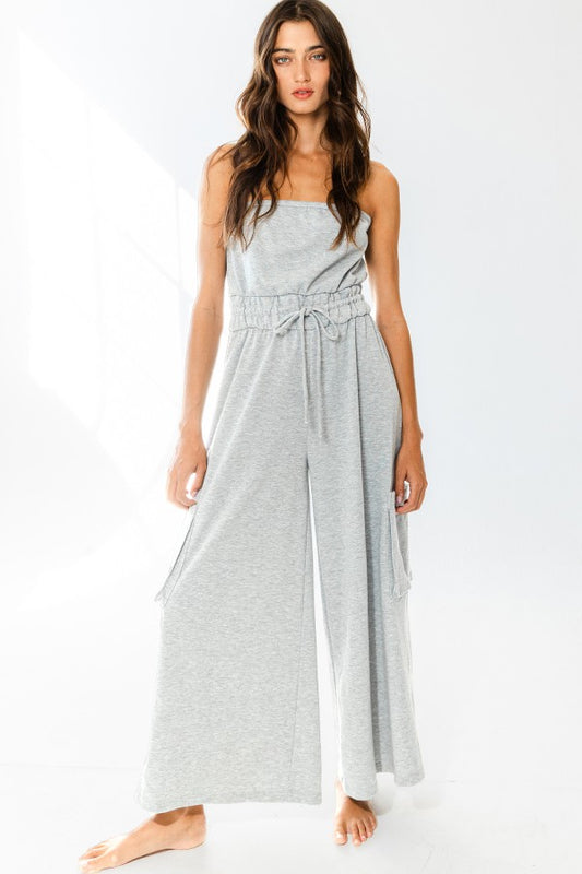 Gray For Days Drawstring Strapless Jumpsuit