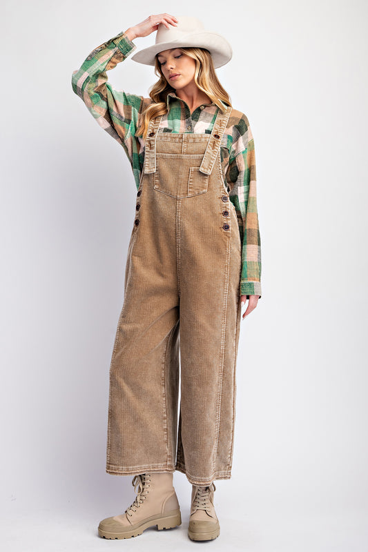 Easel Walnut Corduroy Overalls