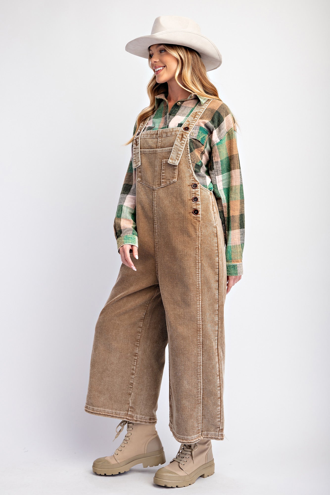 Easel Walnut Corduroy Overalls