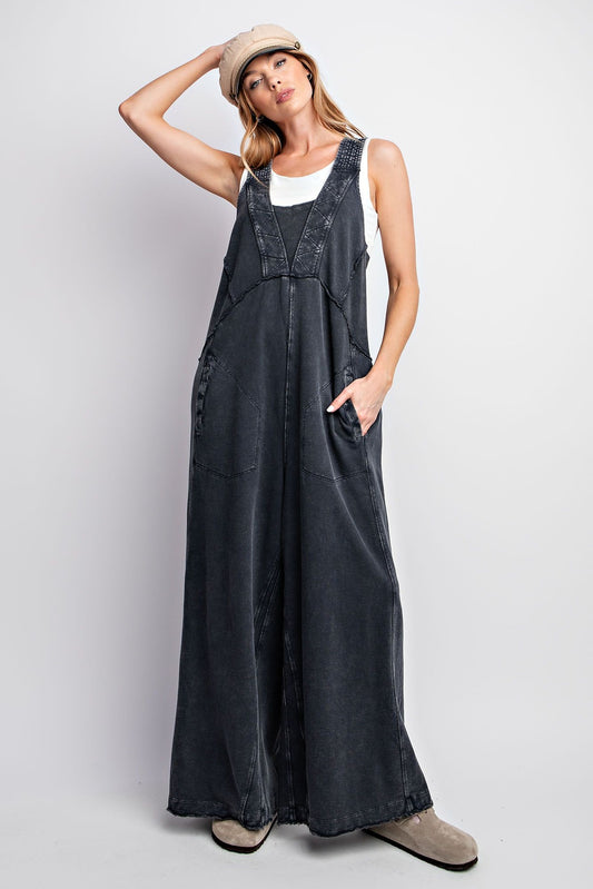 Easel BLACK TERRY KNIT JUMPSUIT