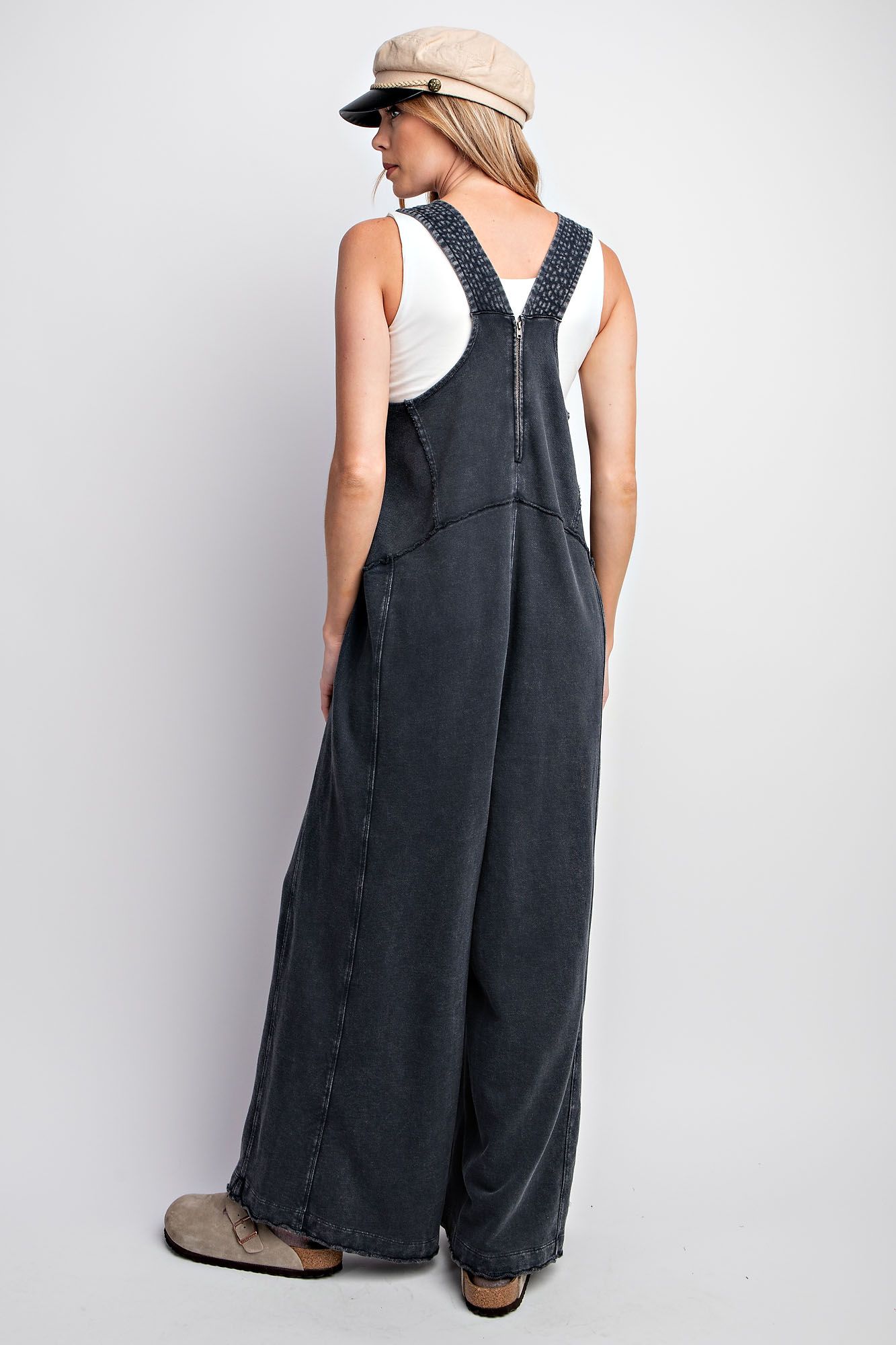 Easel BLACK TERRY KNIT JUMPSUIT