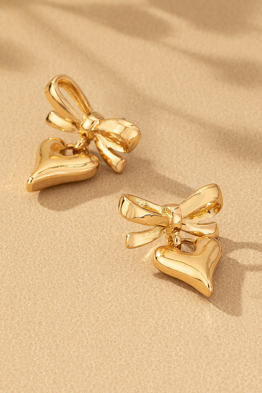 Elegant and Romantic bow and puffy heart earrings