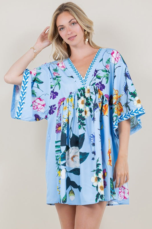 FLORAL PRINT WIDE SLEEVE DRESS