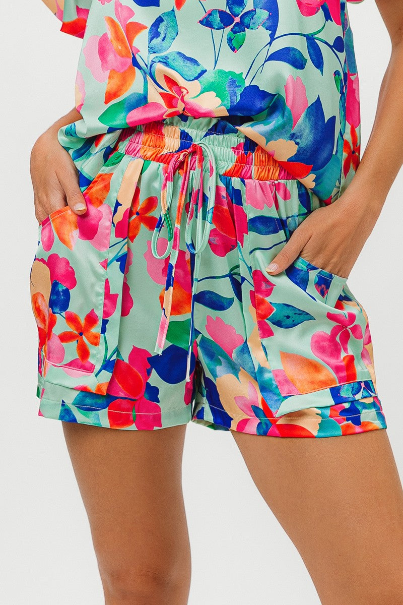 Florence Floral Silky Satin Short Set by BIBI