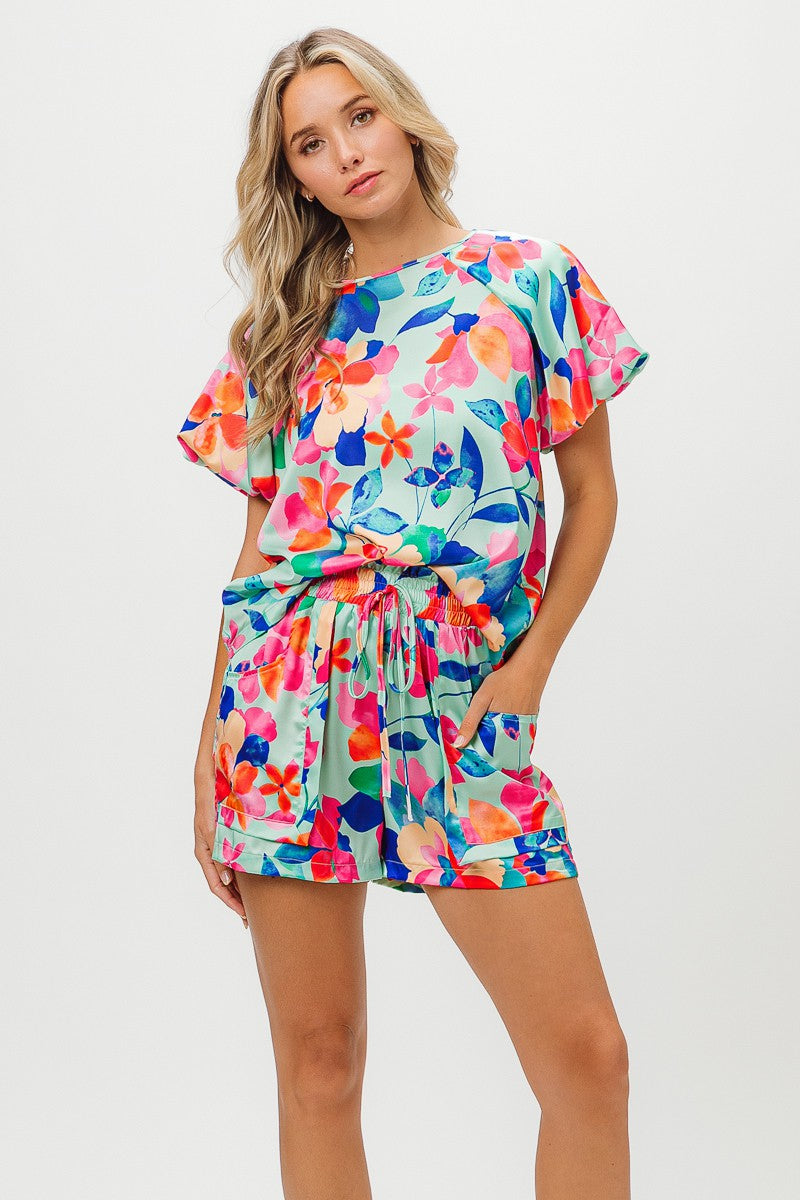 Florence Floral Silky Satin Short Set by BIBI