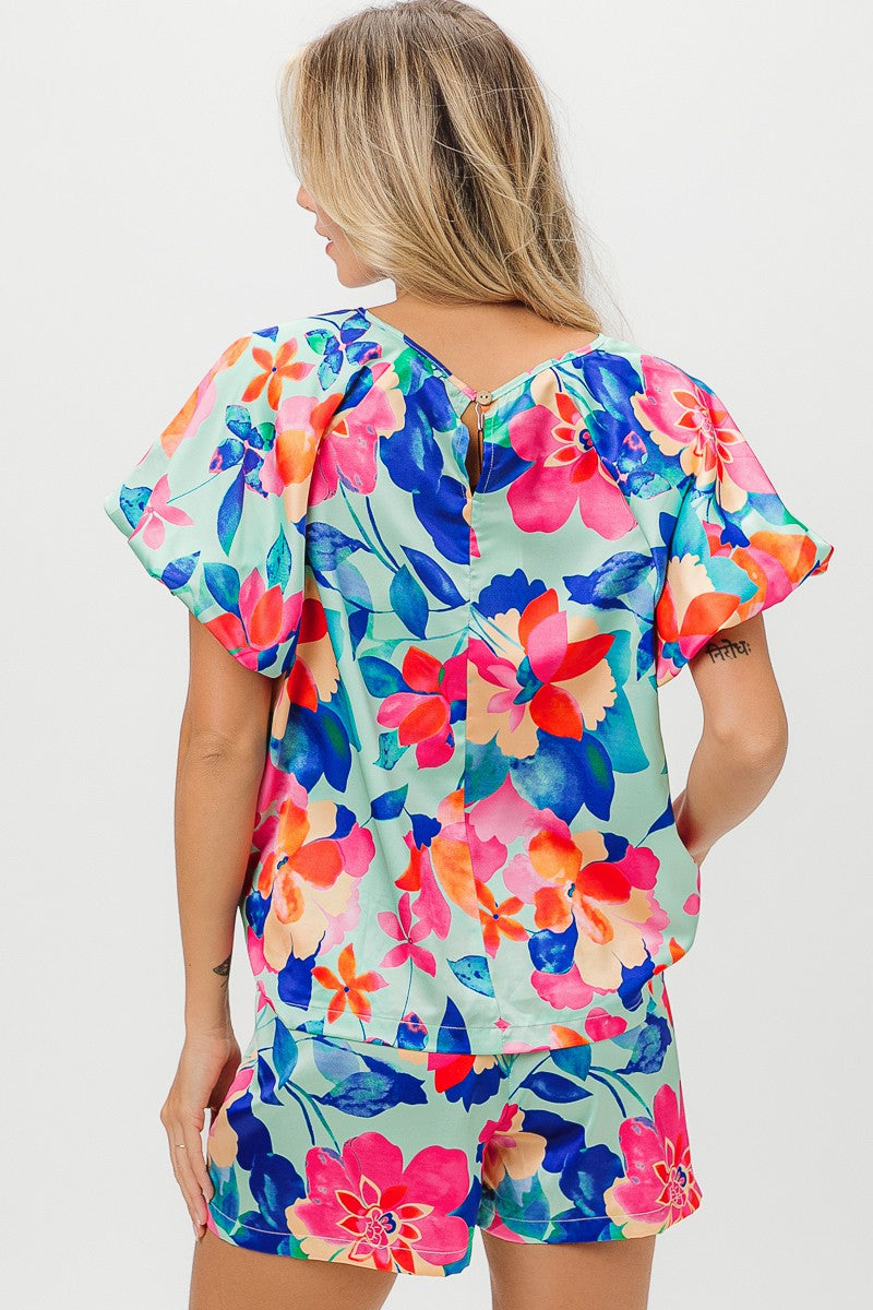 Florence Floral Silky Satin Short Set by BIBI