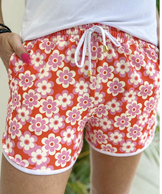 Far Out Floral Drawstring Everyday Shorts