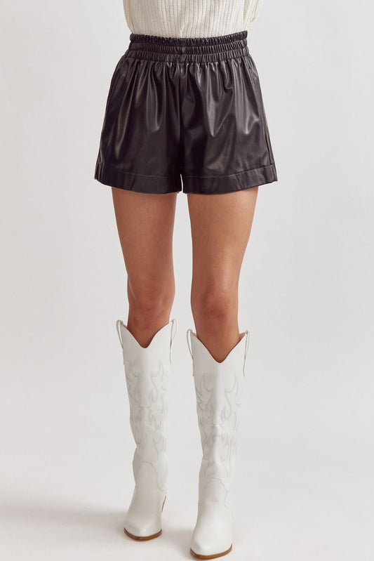 Rocker Girl Faux Leather Shorts Black